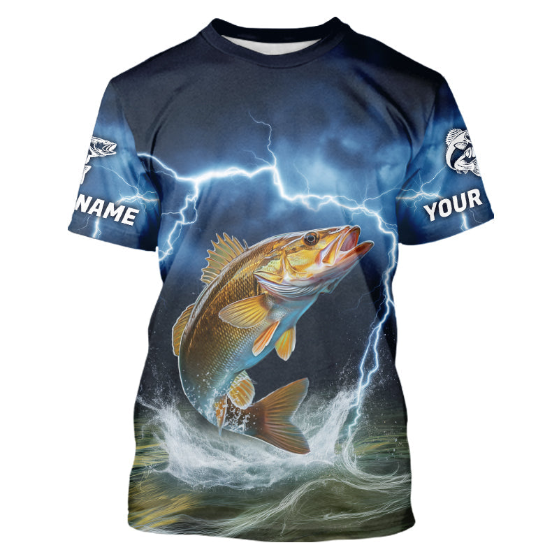 Blue Thunder Lightning Custom Walleye Fishing Tournament Fishing T-Shirts IPHW8081