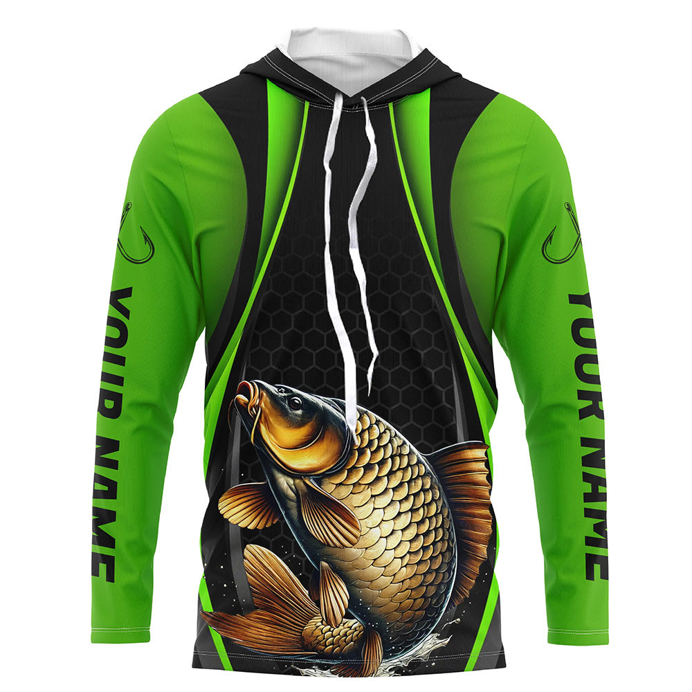 Custom Carp Fishing Tournament Long Sleeve Fishing Shirts, Carp Fishing Jerseys | Green IPHW7367