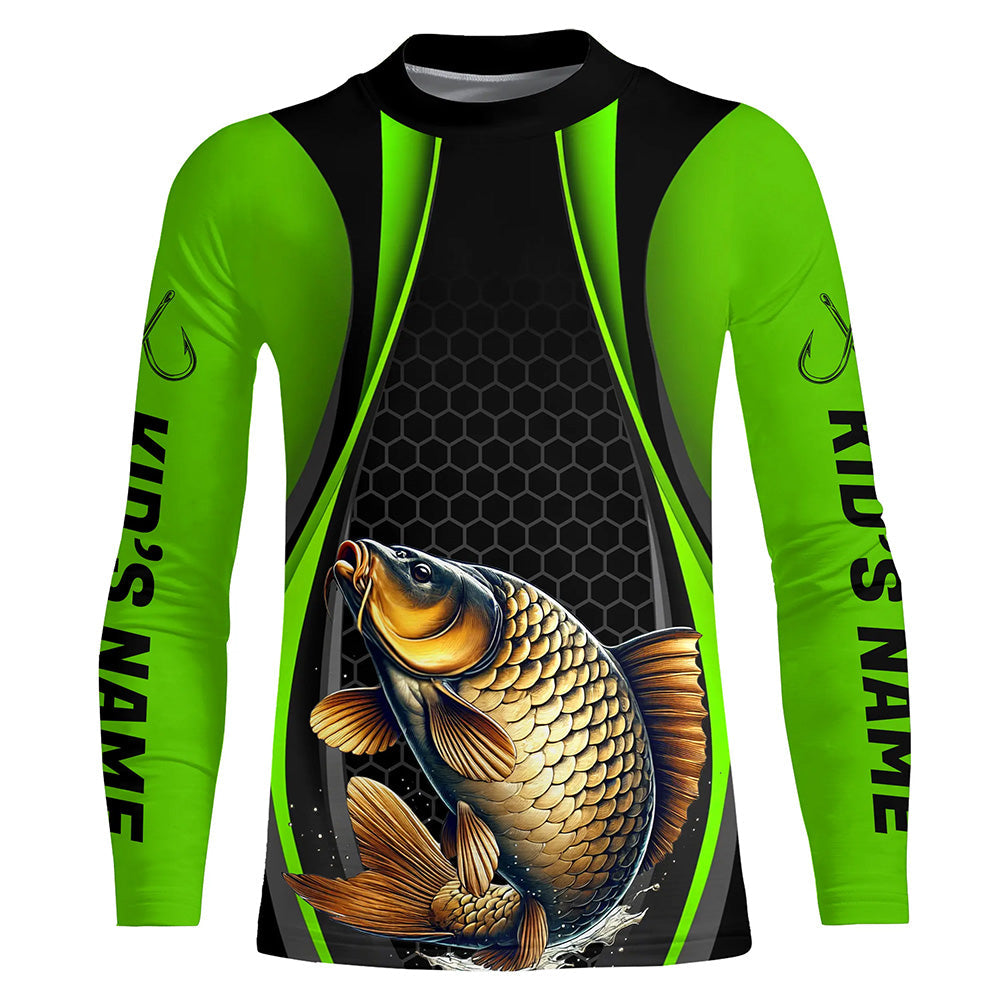 Custom Carp Fishing Tournament Long Sleeve Fishing Shirts, Carp Fishing Jerseys | Green IPHW7367