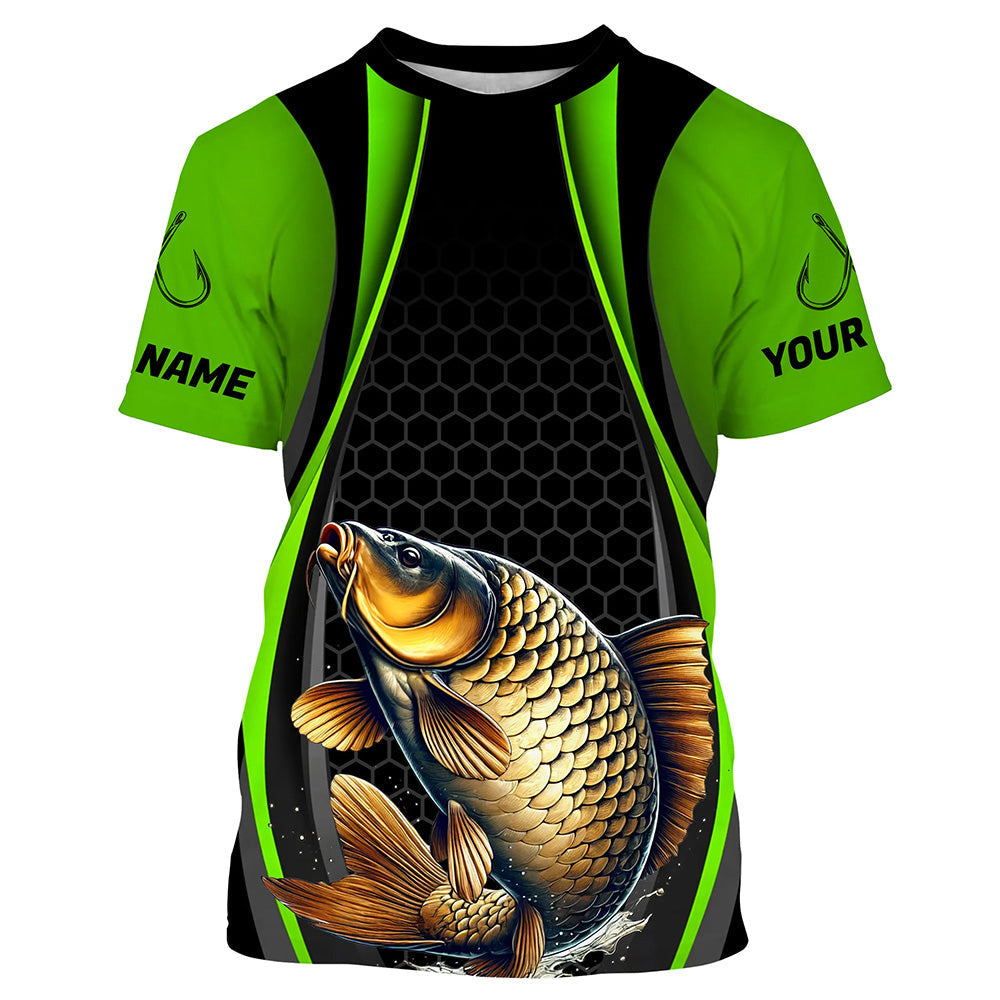 Custom Carp Fishing Tournament Long Sleeve Fishing Shirts, Carp Fishing Jerseys | Green IPHW7367