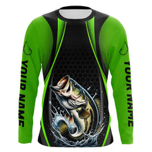 Load image into Gallery viewer, Custom Largemouth Bass Fishing Tournament Long Sleeve Fishing Shirts, Bass Fishing Jerseys | Green IPHW7368
