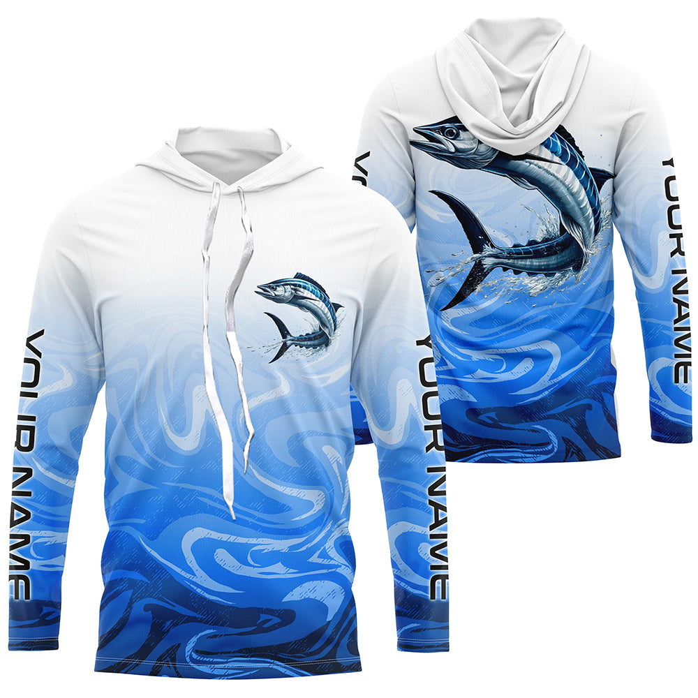 Wahoo Fishing Custom Long Sleeve Performance Shirts, Wahoo Saltwater Fishing Apparel | Blue Camo IPHW6367