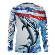 Load image into Gallery viewer, Custom Water American Flag King Mackerel Long Sleeve Fishing Shirts, Kingfish Team Fishing Jerseys IPHW6606
