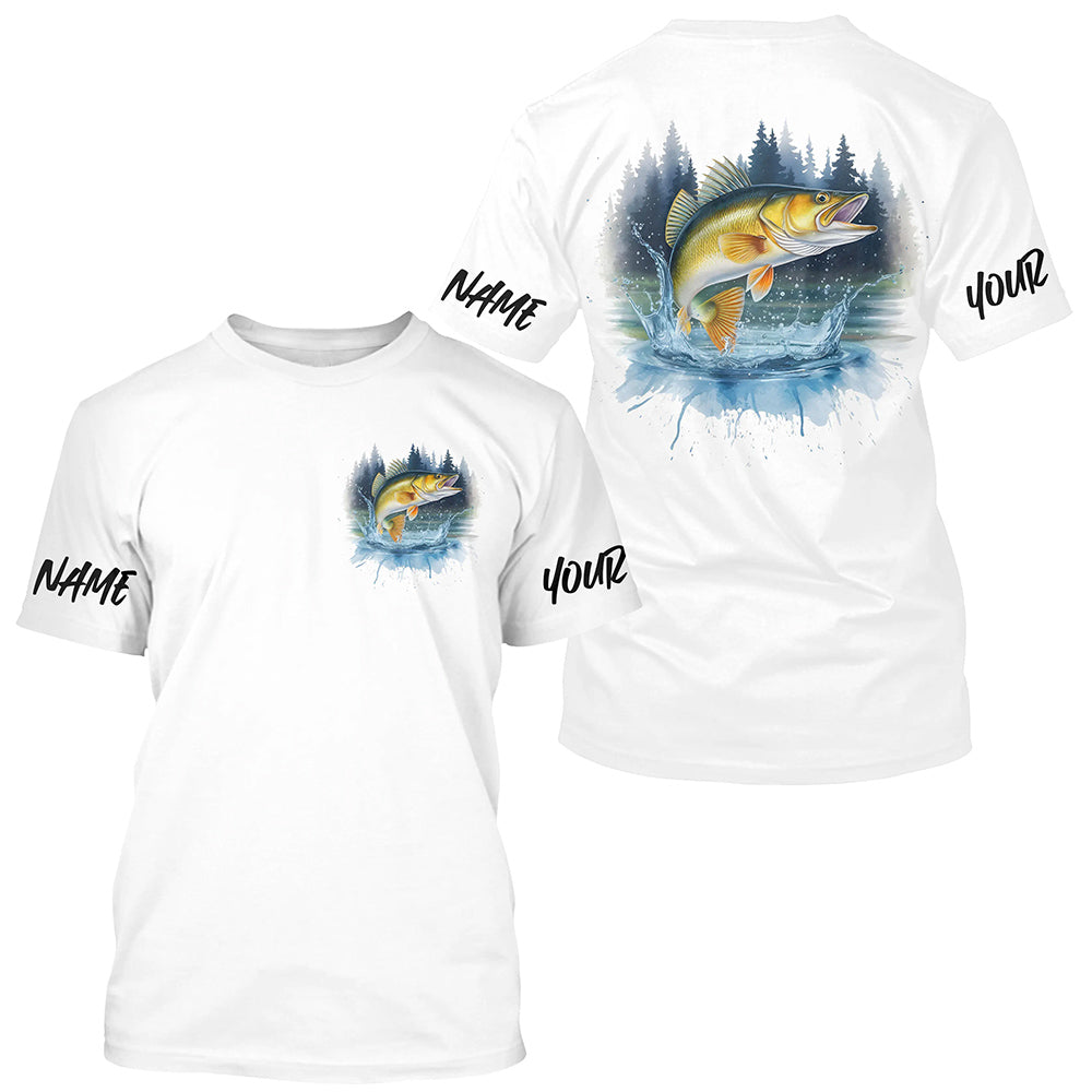 Watercolor Walleye Fishing Custom Fishing T-Shirts, Walleye Tournament Fishing Shirt IPHW7962