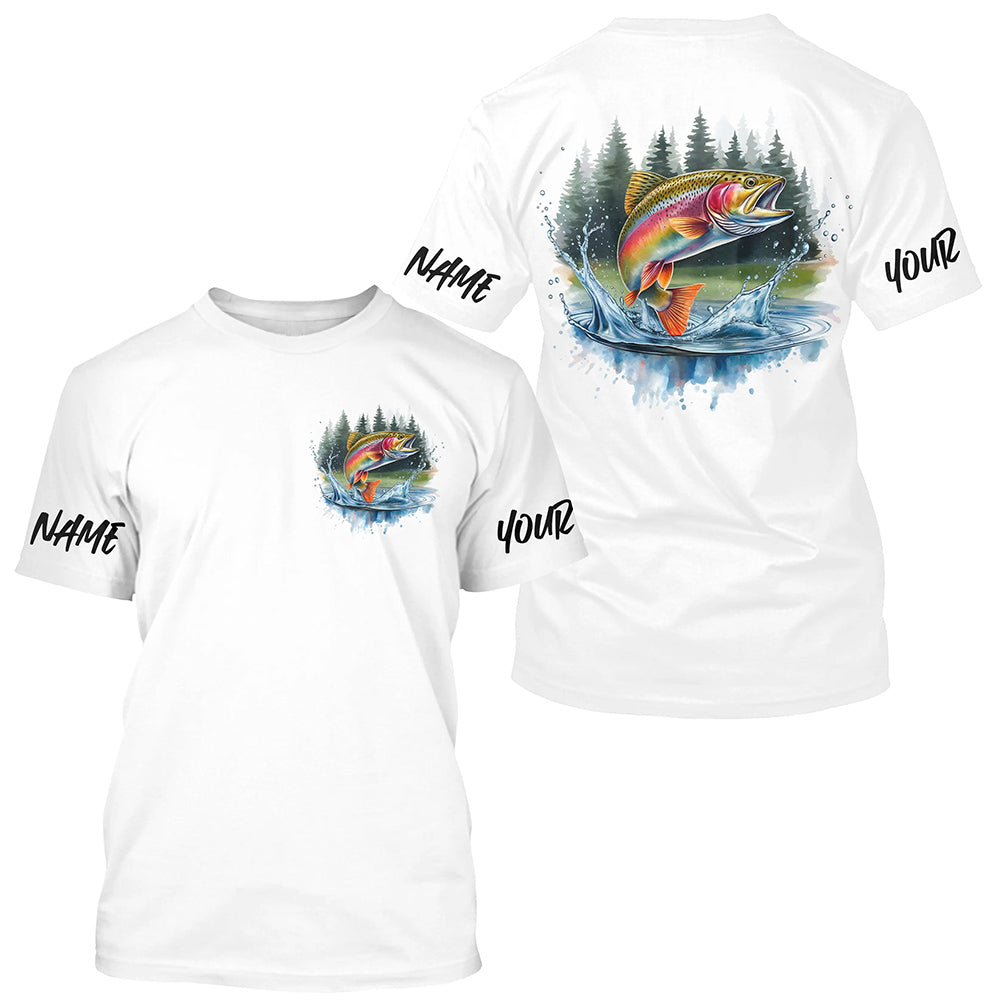 Watercolor Rainbow Trout Fishing Custom Fishing T-Shirts, Trout Tournament Fishing Shirt IPHW7963