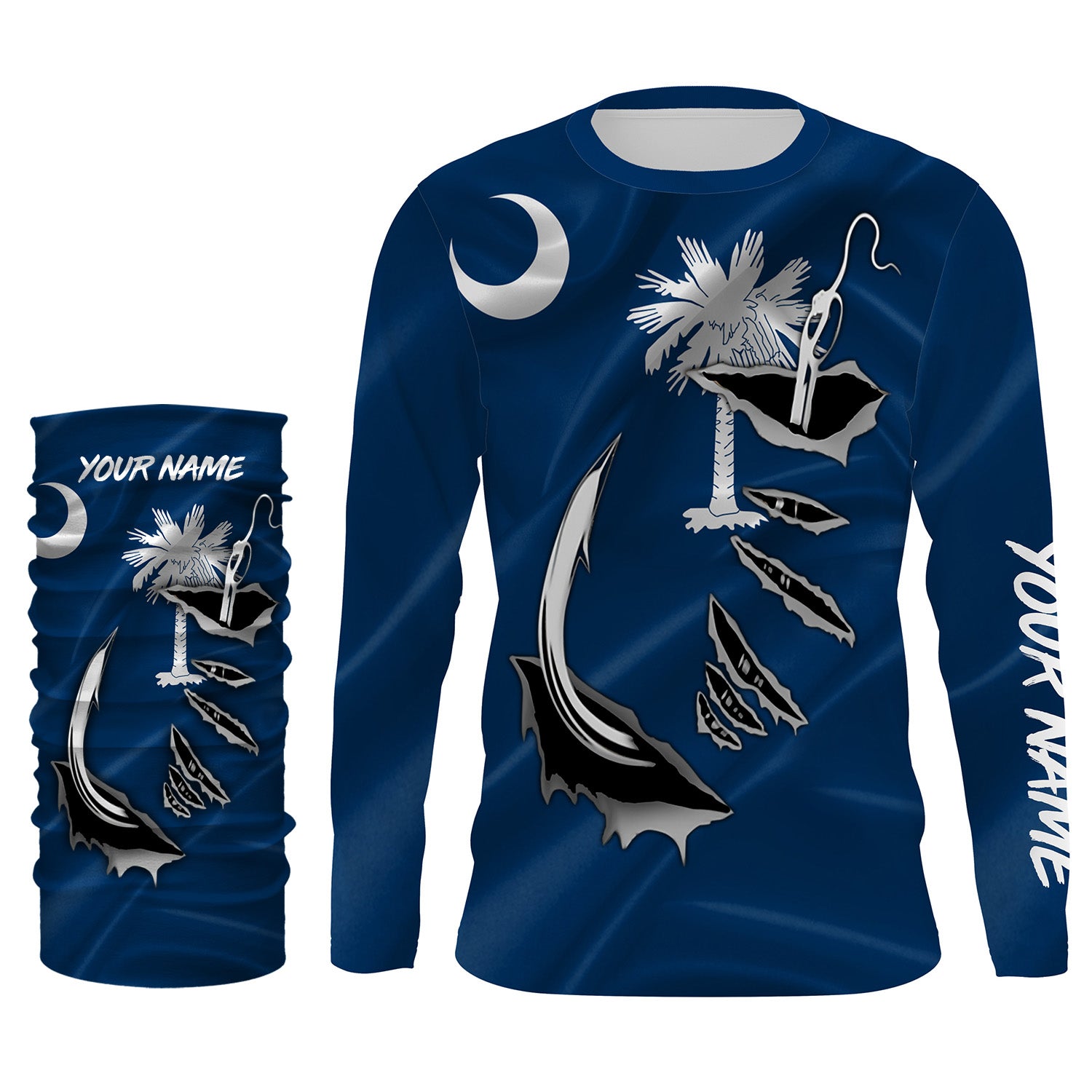 SC Fishing Custom South Carolina Flag 3D Fish Hook UV Protection Long sleeve personalized fishing apparel gifts IPHW466