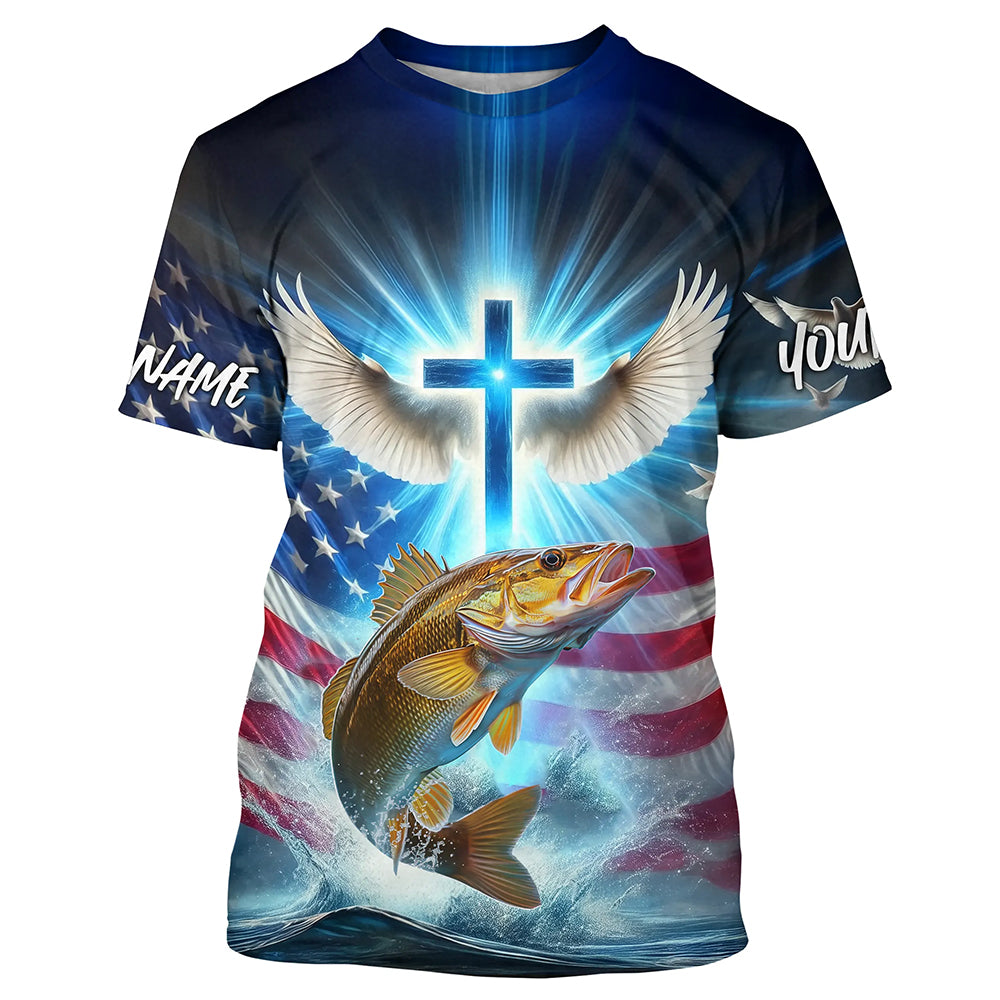 Custom Faith Walleye Patriotic Fishing T-Shirts, US Fishing Jerseys IPHW8174