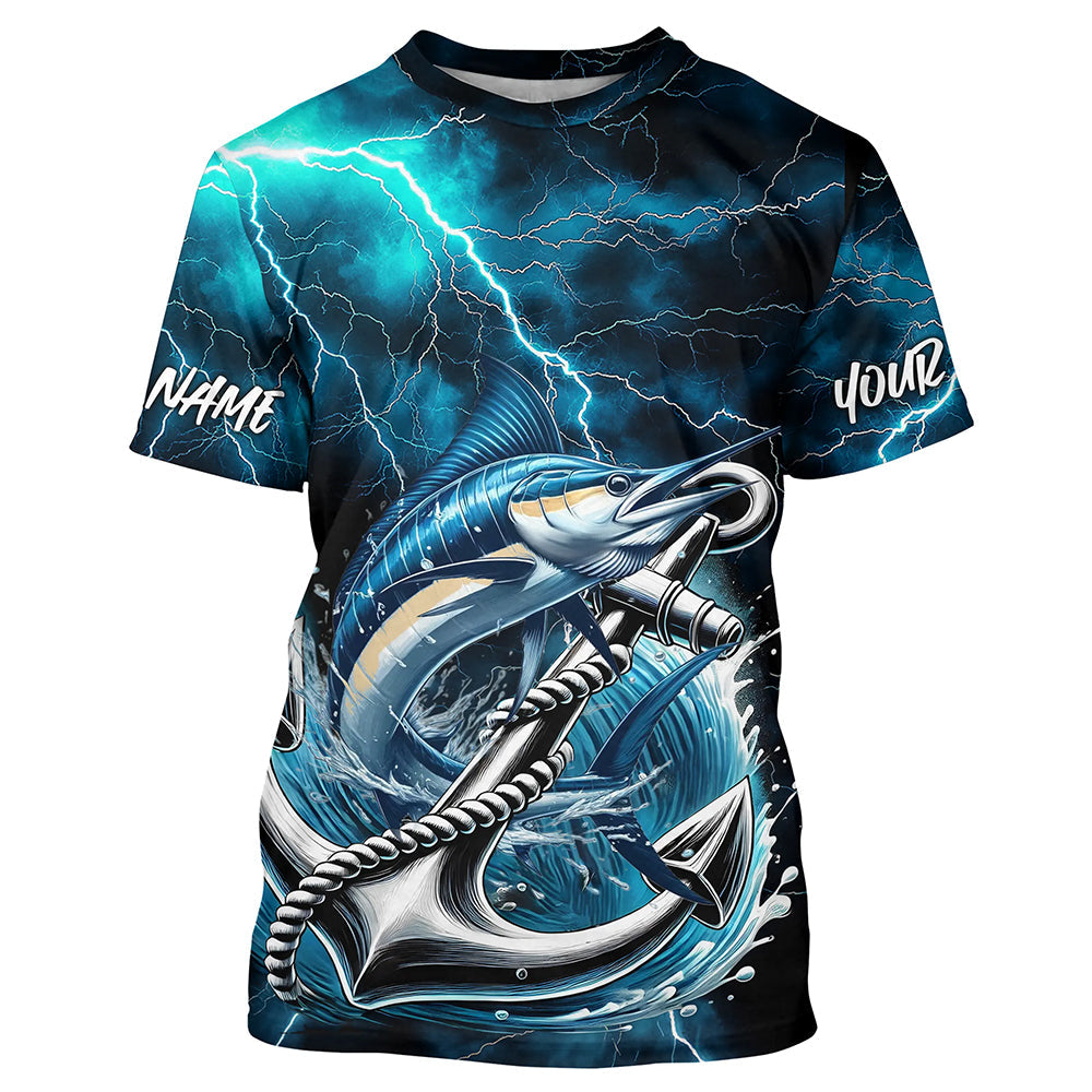 Blue Thunder Lightning Anchor Custom Nautical Marlin Saltwater Fishing T-Shirts For Men IPHW8180