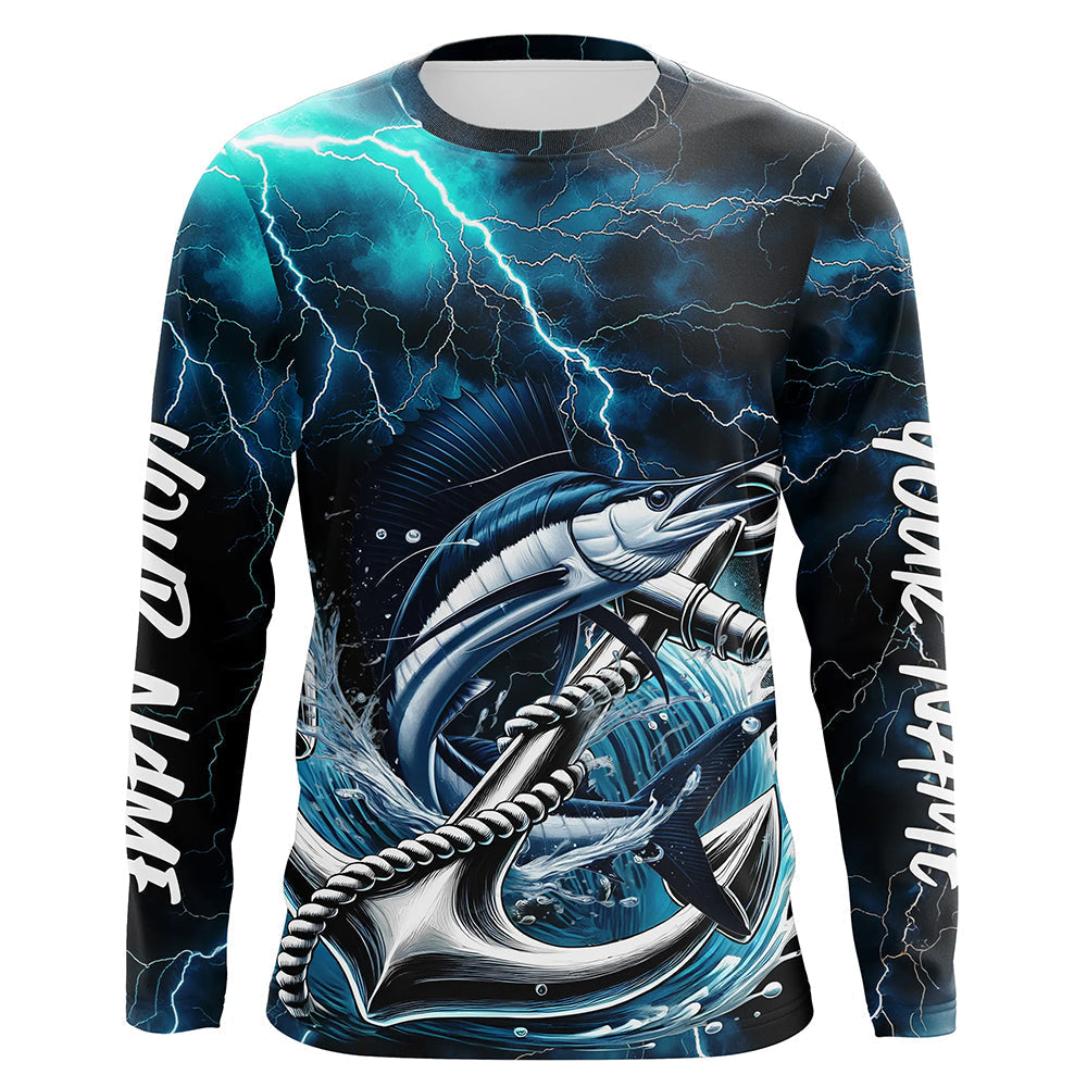 Blue Thunder Lightning Anchor Custom Nautical Sailfish Saltwater Long Sleeve Fishing Shirts For Men IPHW8181