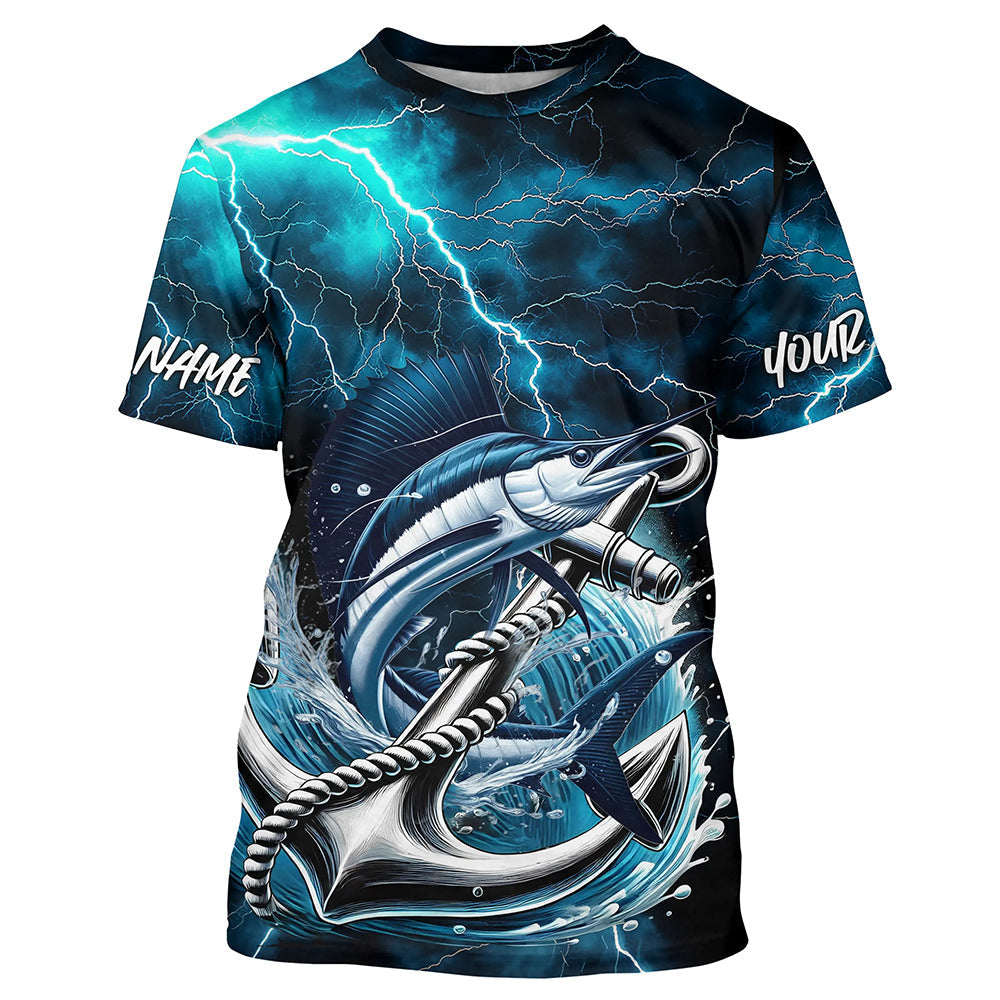 Blue Thunder Lightning Anchor Custom Nautical Sailfish Saltwater Fishing T-Shirts For Men IPHW8181