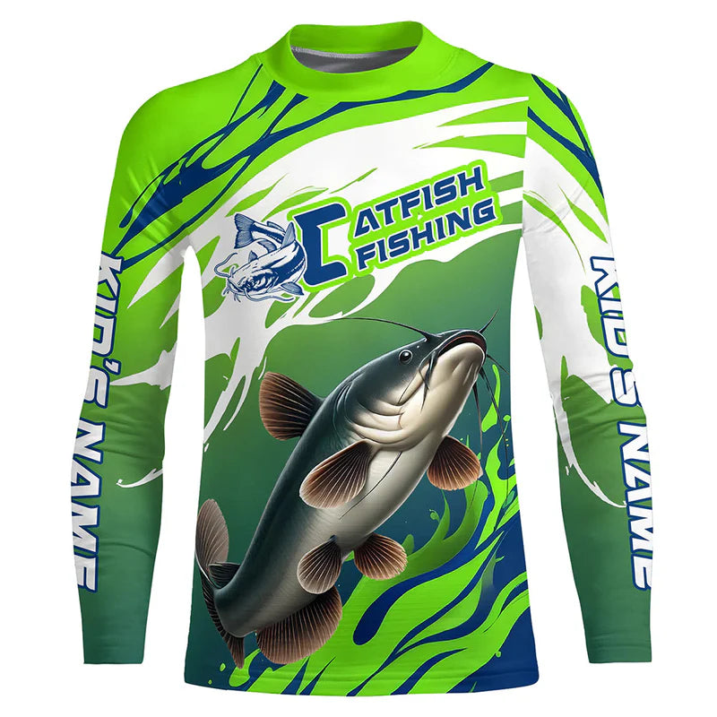 Catfish Fishing Custom Kid Long Sleeve Fishing Shirts, Catfish Fishing Tournament Shirts Fishing Jerseys IPHW7182