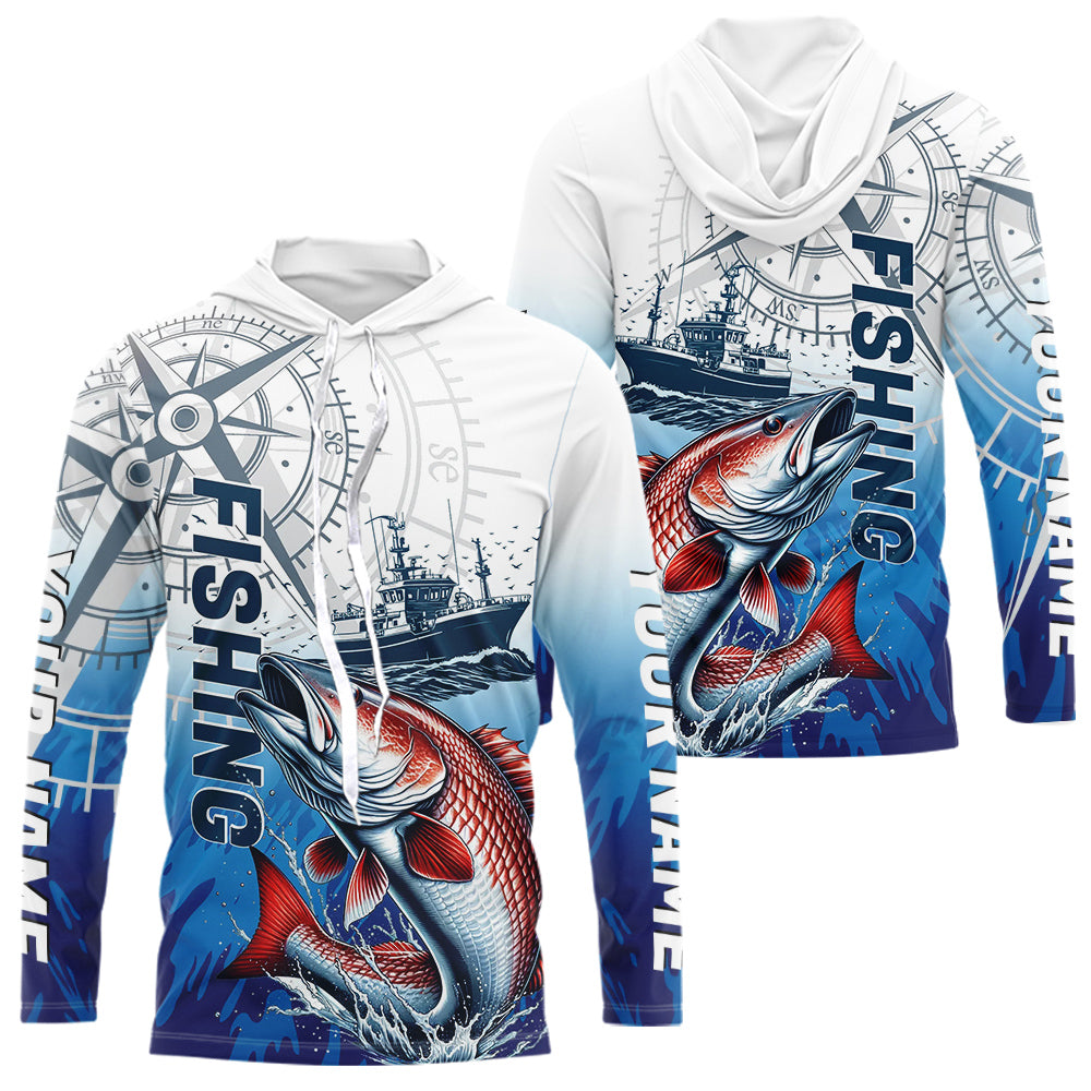 Custom Redfish Puppy Drum Fishing Saltwater Long Sleeve Hooded Performance Shirts IPHW9157