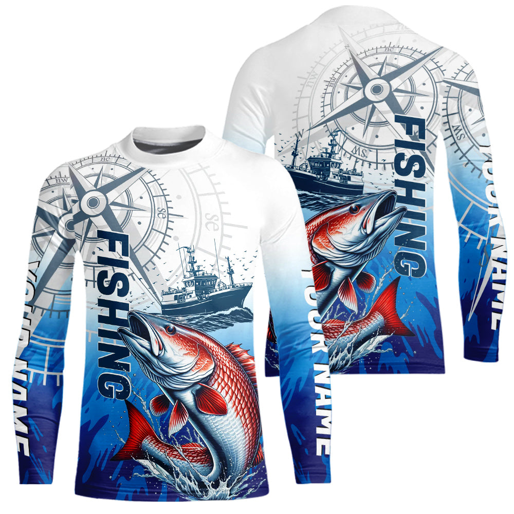 Custom Redfish Puppy Drum Fishing Saltwater Kid Long Sleeve Performance Shirts IPHW9157
