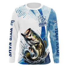 Load image into Gallery viewer, Custom Bass Long Sleeve Fishing Shirts, Bass Fishing Tournament Shirts | Blue Camo IPHW6832
