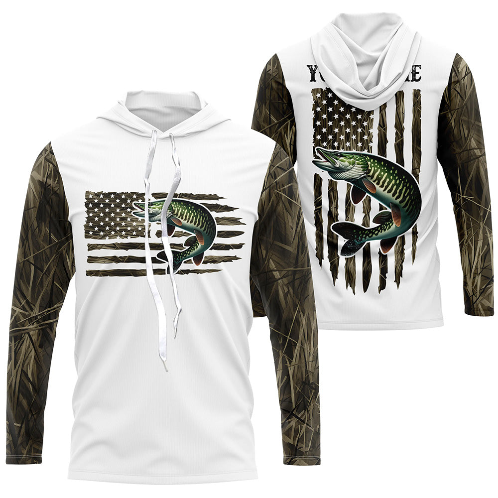 American Flag Camo Custom Musky Long Sleeve Fishing Shirts, Patriotic Musky Fishing Jerseys IPHW6136