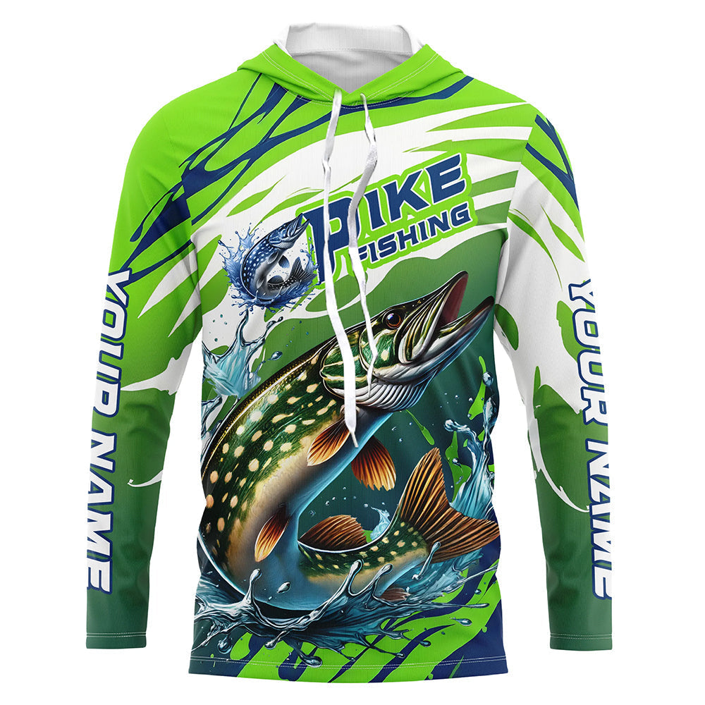 Custom Pike Fishing Jersey, Pike Long Sleeve Uv Protection Fishing Shirts | Green IPHW6870