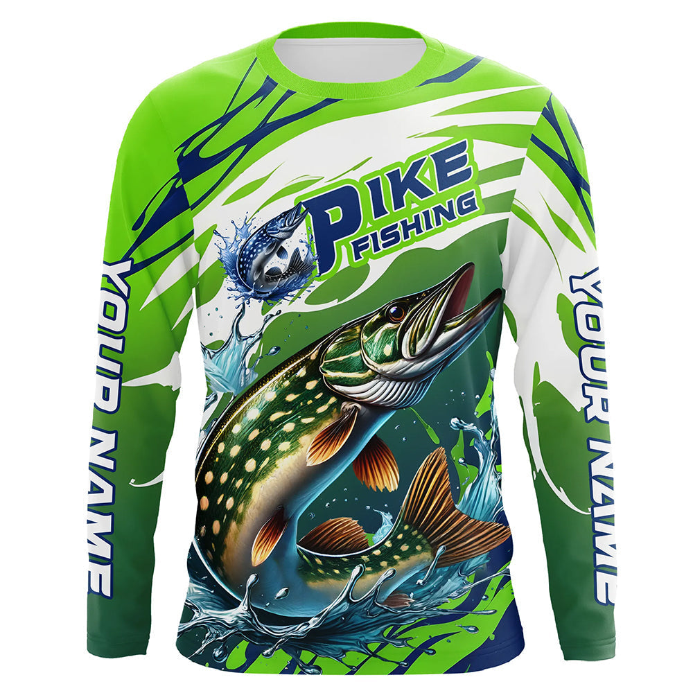 Custom Pike Fishing Jersey, Pike Long Sleeve Uv Protection Fishing Shirts | Green IPHW6870