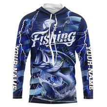 Load image into Gallery viewer, Blue Lightning American Flag Custom Bass Fishing Long Sleeve Shirts, Fish Reaper Fishing Jerseys IPHW6686
