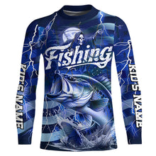 Load image into Gallery viewer, Blue Lightning American Flag Custom Bass Fishing Long Sleeve Shirts, Fish Reaper Fishing Jerseys IPHW6686
