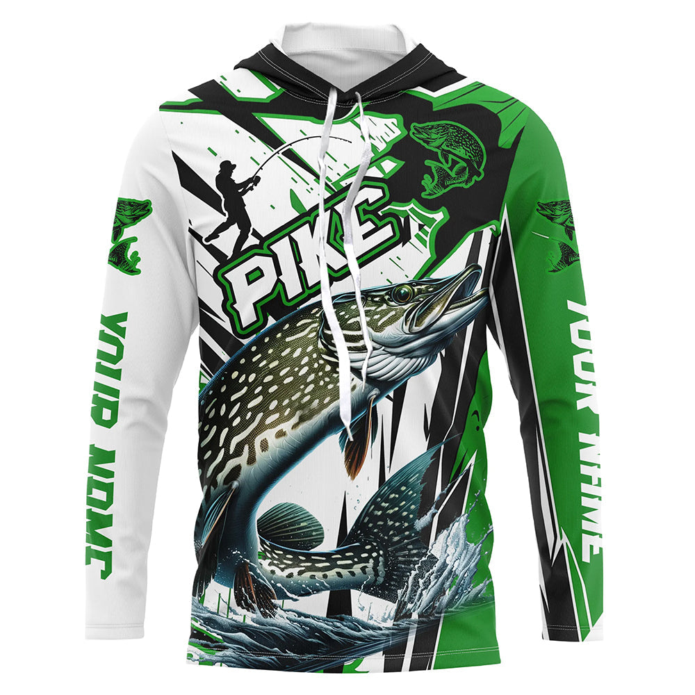 Custom Pike Long Sleeve Performance Fishing Shirts, Pike Fishing Jerseys | Green IPHW6215