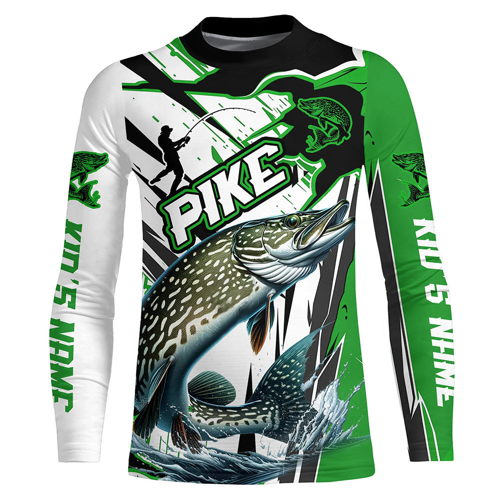 Custom Pike Long Sleeve Performance Fishing Shirts, Pike Fishing Jerseys | Green IPHW6215