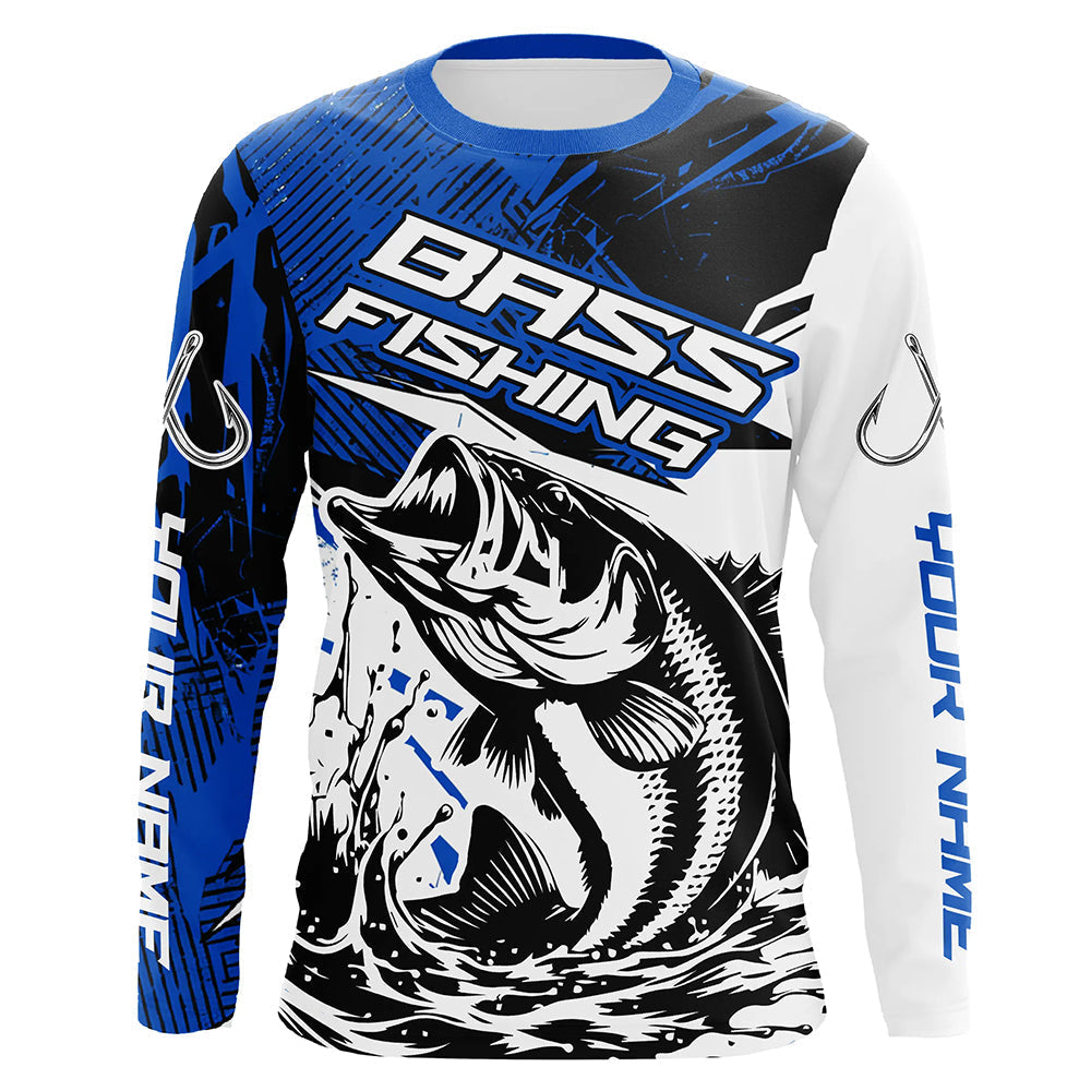 Personalized Bass Fishing Jerseys, Bass Long Sleeve Tournament Fishing Shirts Fishing Gifts | Blue IPHW6206