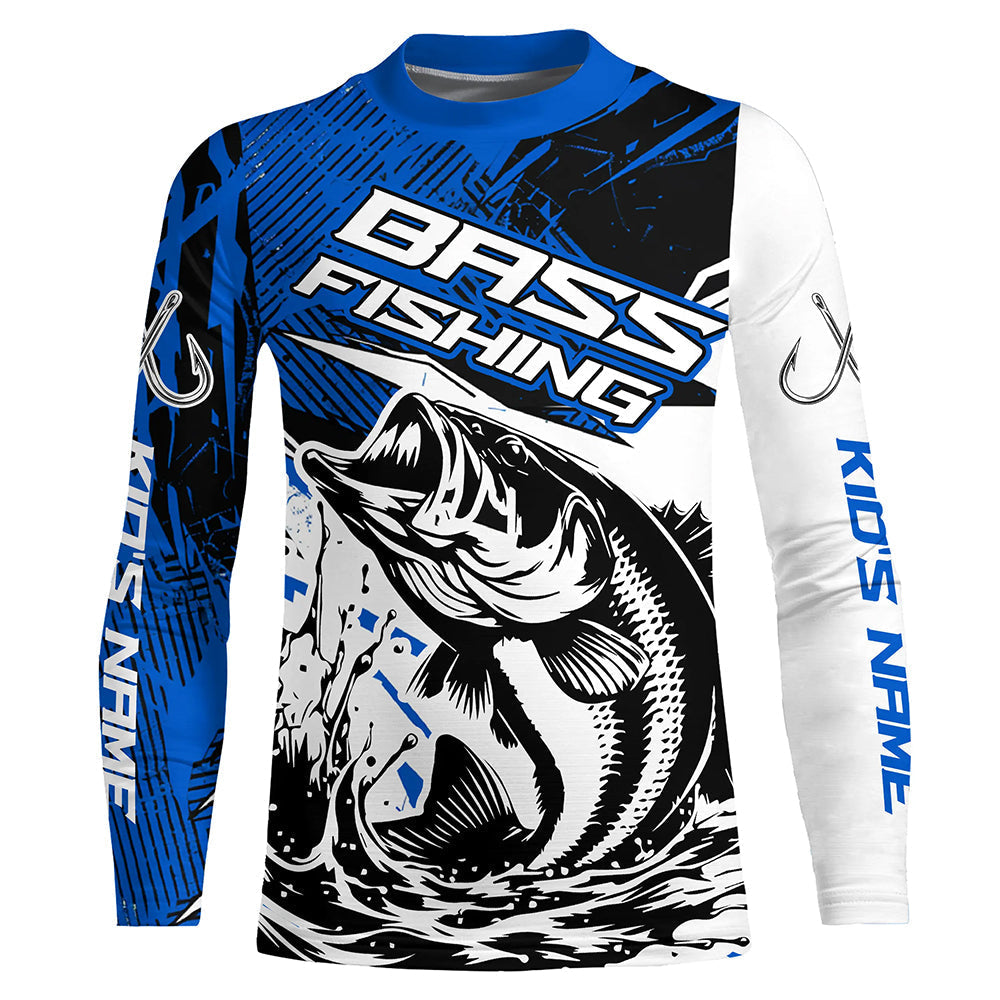 Personalized Bass Fishing Jerseys, Bass Long Sleeve Tournament Fishing Shirts Fishing Gifts | Blue IPHW6206