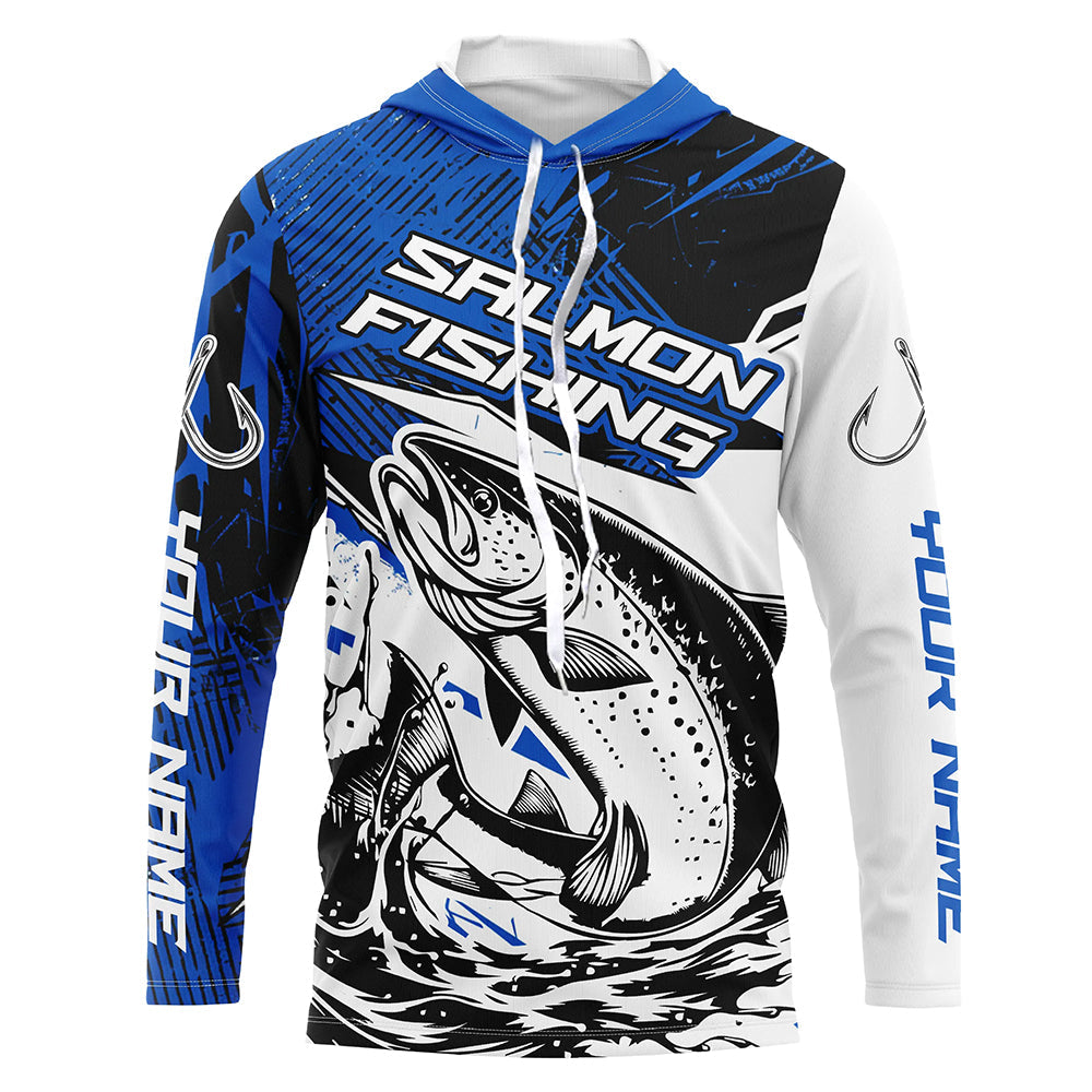 Personalized Chinook Salmon Fishing Jerseys, Salmon Performance Long Sleeve Fishing Shirts | Blue IPHW6208