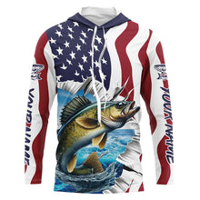 Load image into Gallery viewer, Custom American Flag Walleye Fishing Long Sleeve Shirts, Patriotic Walleye Fishing Jerseys IPHW6530
