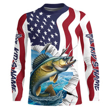 Load image into Gallery viewer, Custom American Flag Walleye Fishing Long Sleeve Shirts, Patriotic Walleye Fishing Jerseys IPHW6530
