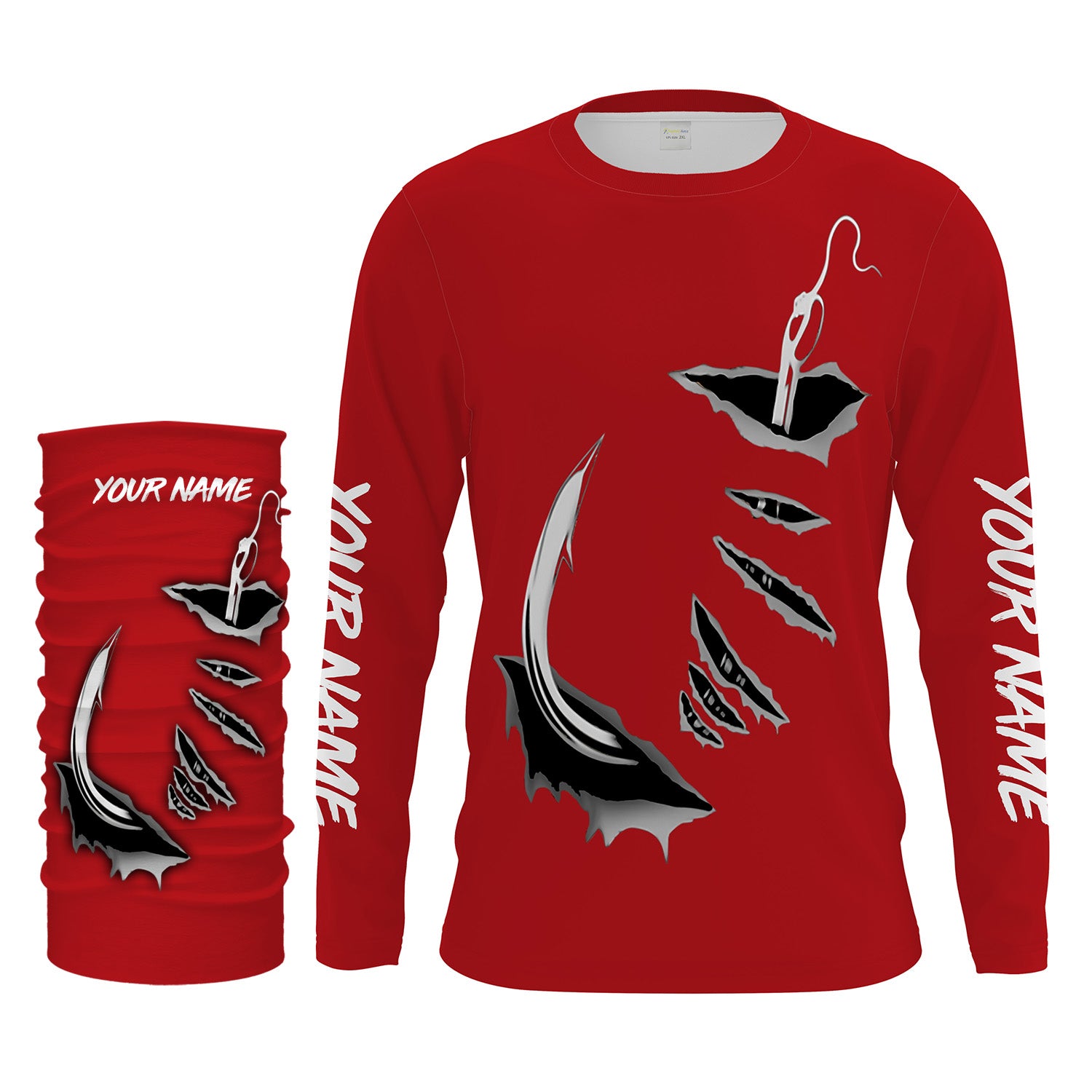 Fish hook Custom Red Long Sleeve performance Fishing Shirts Fishing jerseys - IPHW1364