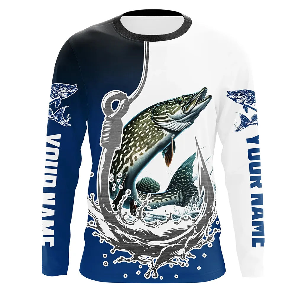 Custom Pike Long Sleeve Fishing Shirts, Fish Hook Shirt Design Pike Fishing Jerseys IPHW6221