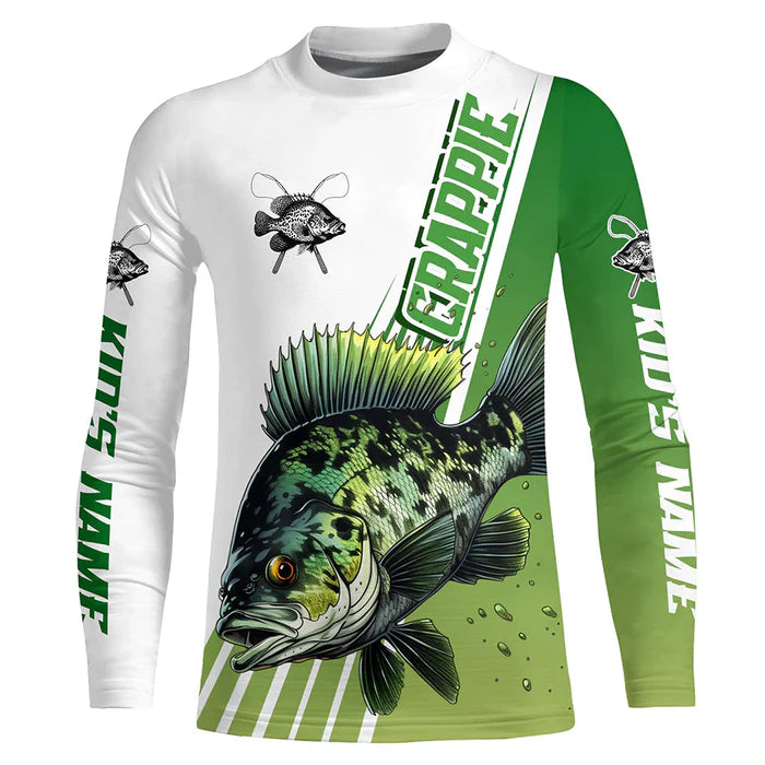 Custom Crappie Kid Long Sleeve Tournament Fishing Shirts, Crappie Fishing Jerseys IPHW5852