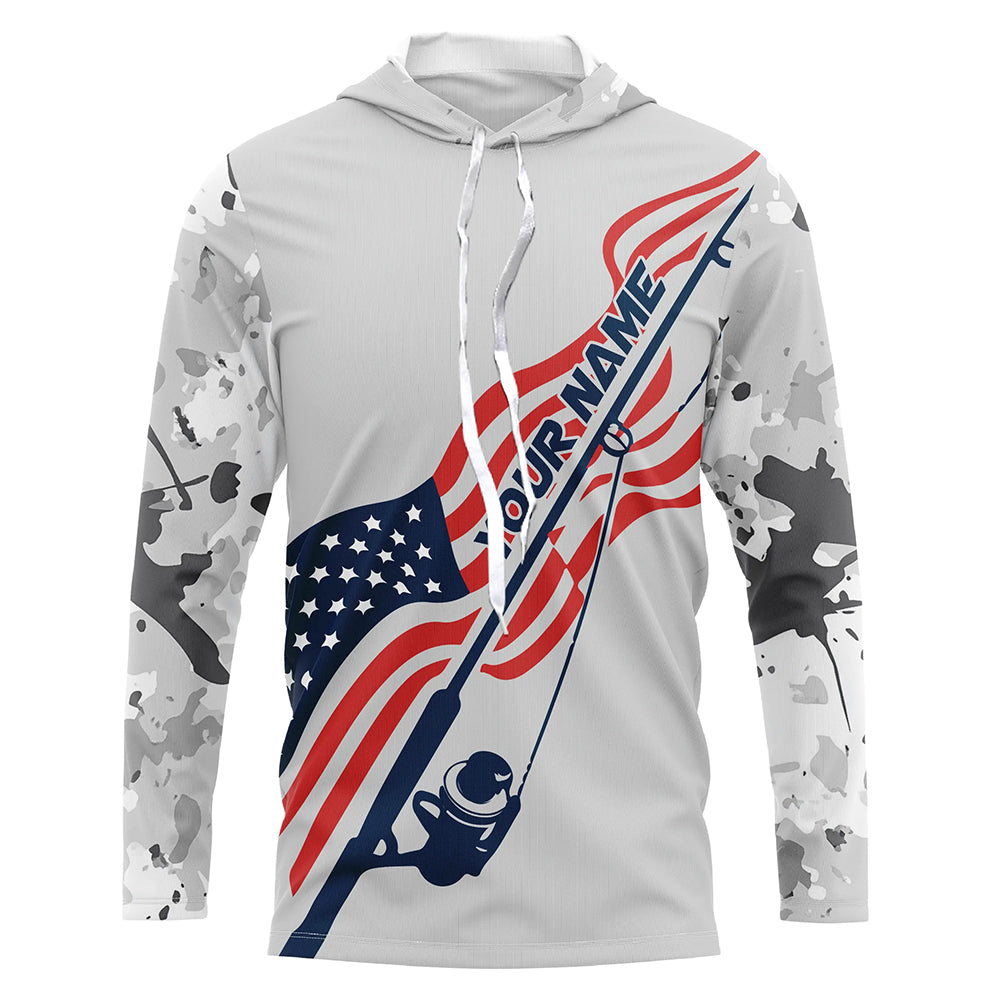 Gray Camo Us Fishing American Flag Custom Long Sleeve Patriotic Fishing Shirts Fishing Gifts IPHW7352