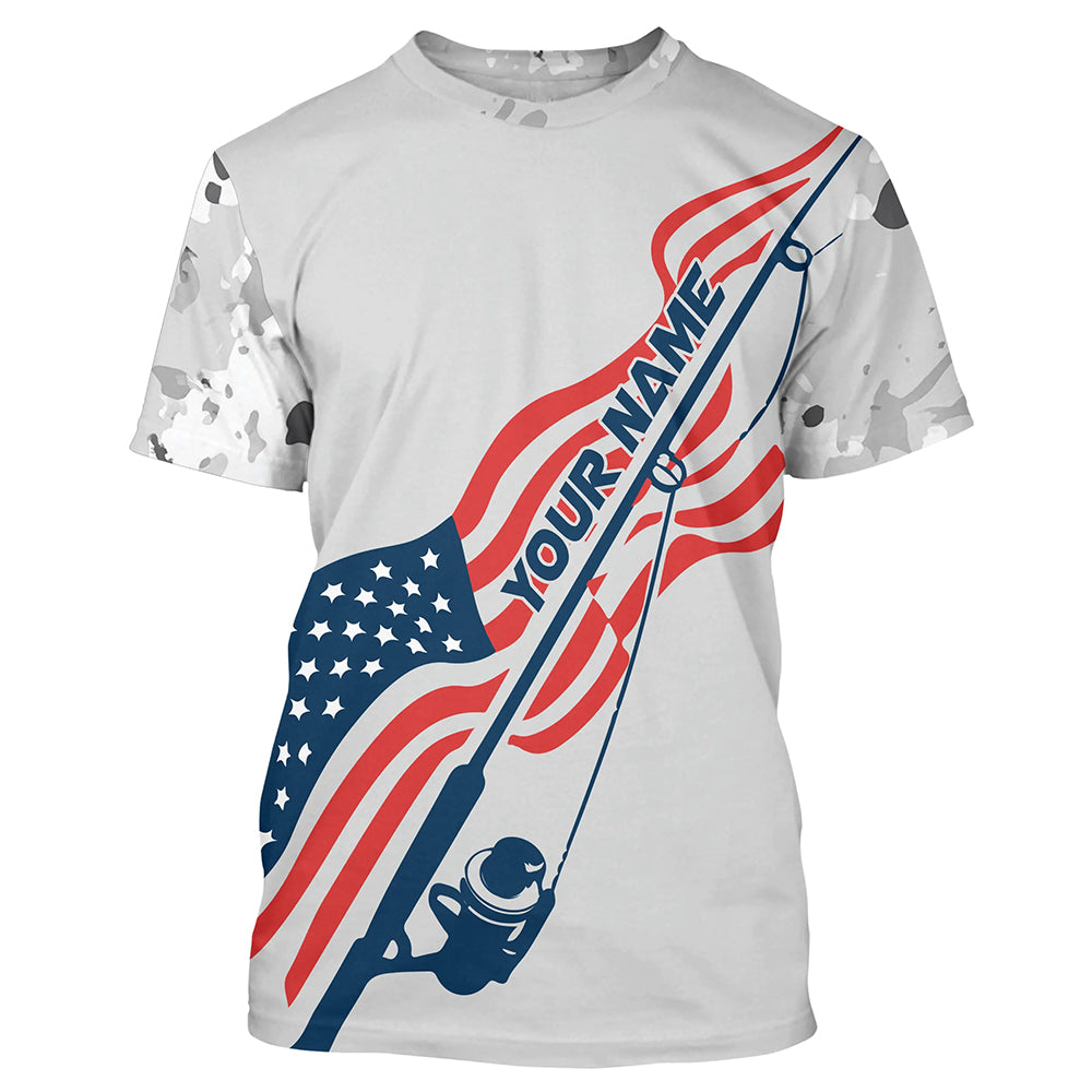 Gray Camo Us Fishing American Flag Custom Long Sleeve Patriotic Fishing Shirts Fishing Gifts IPHW7352