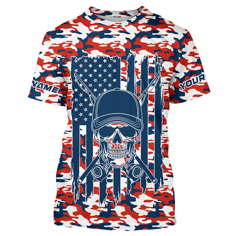 Red, White And Blue Camo Us Fisherman American Flag Custom Patriotic Long Sleeve Fishing Shirts IPHW7357