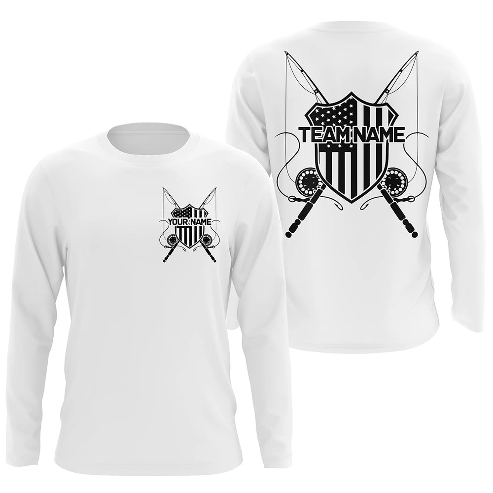 Us Fly Fishing American Flag Custom Patriotic Long Sleeve Fishing Shirts, Flyfishing Shirt | White IPHW7358