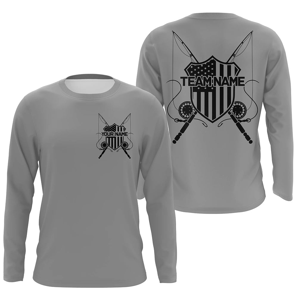 Us Fly Fishing American Flag Custom Patriotic Long Sleeve Fishing Shirts, Flyfishing Shirt | Gray IPHW7359