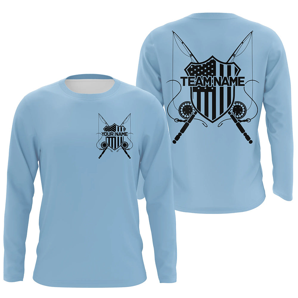 Us Fly Fishing American Flag Custom Patriotic Long Sleeve Fishing Shirts, Flyfishing Shirt | Blue IPHW7360