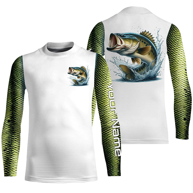 Custom Largemouth Bass Long Sleeve Tournament Fishing Shirts, Bass Fishing Scales Fishing Shirts IPHW7066