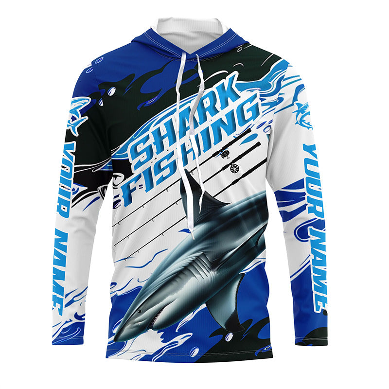 Blacktip Shark Fishing Custom Long Sleeve Performance Shirts, Shark Fishing Apparel | Blue Camo IPHW6289