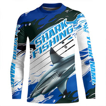 Load image into Gallery viewer, Blacktip Shark Fishing Custom Long Sleeve Performance Shirts, Shark Fishing Apparel | Blue Camo IPHW6289
