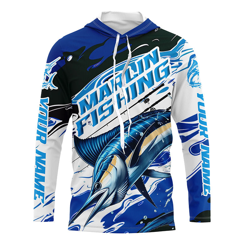 Custom Marlin Fishing Blue Camo Long Sleeve Shirts, Marlin Saltwater Fishing Jerseys IPHW6327