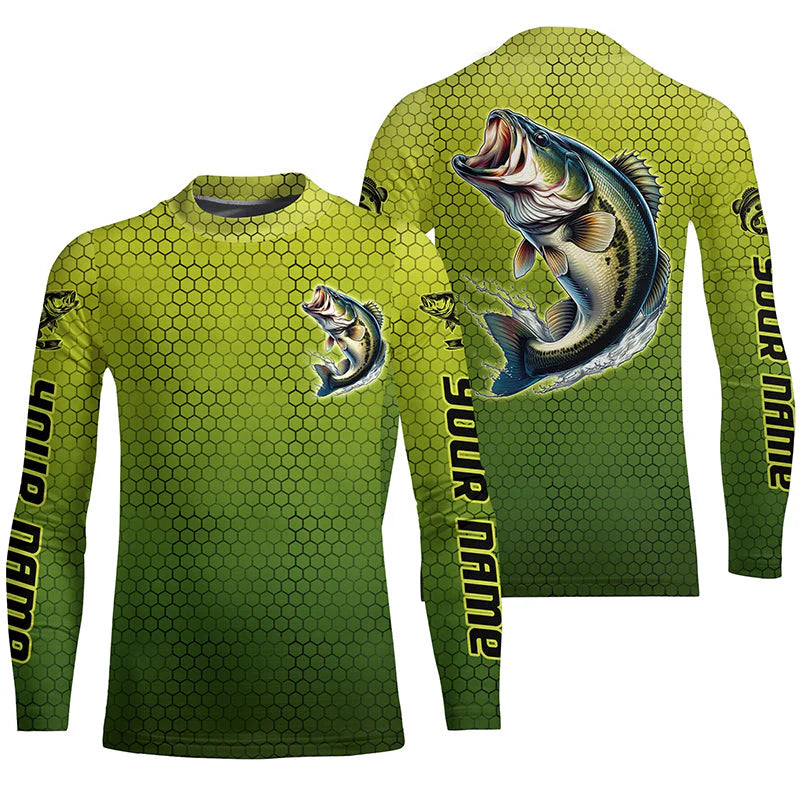 Bass Fishing Custom Kid Long Sleeve Tournament Fishing Shirts, Bass Fisherman Fishing Jerseys IPHW6415