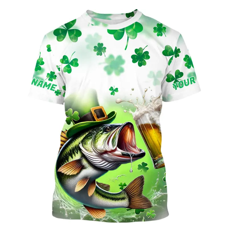 Custom St Patrick's Day Shamprock Largemouth Bass Tournament Fishing T-Shirts IPHW8387