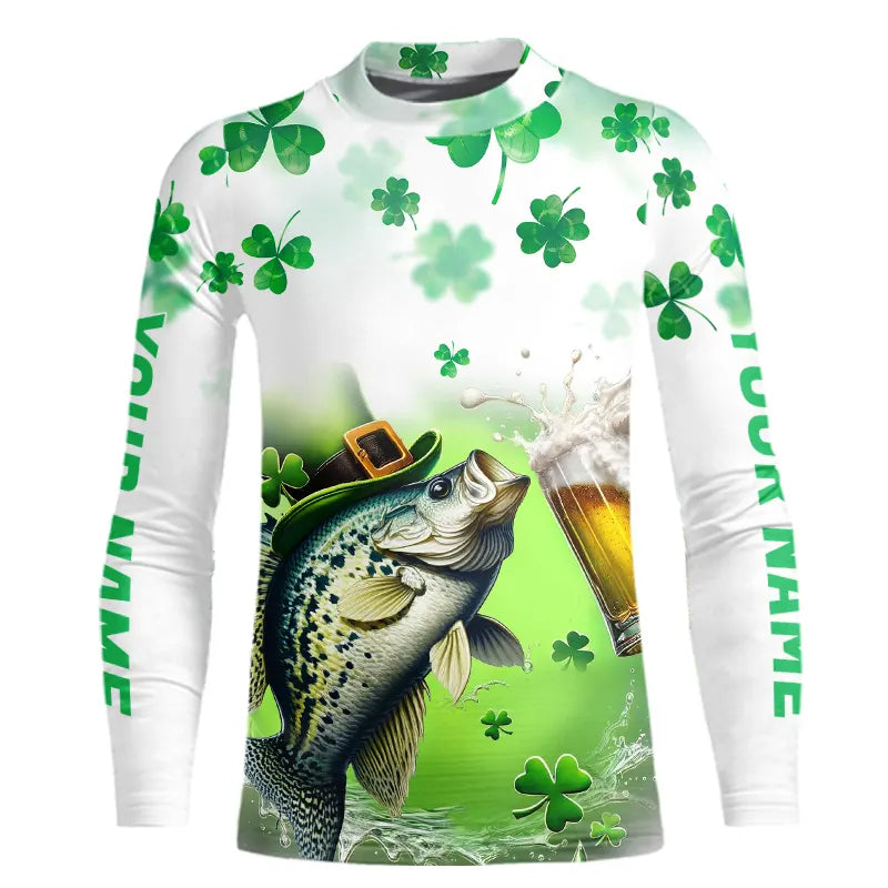 Custom St Patrick's Day Shamprock Crappie Kid Long Sleeve Tournament Fishing Shirts IPHW8388