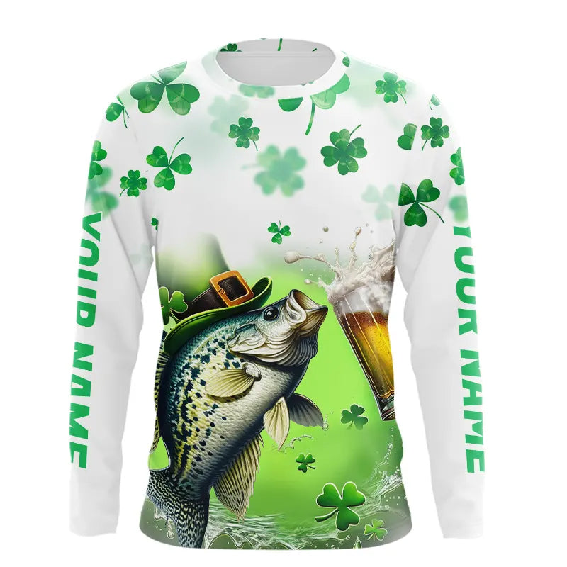 Custom St Patrick's Day Shamprock Crappie Long Sleeve Tournament Fishing Shirts IPHW8388