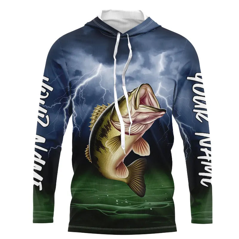 Thunder Lightning Custom Largemouth Bass Long Sleeve Hooded Tournament Fishing Shirts IPHW8162