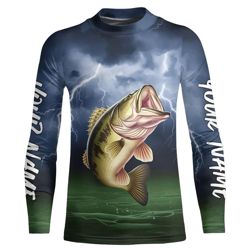 Thunder Lightning Custom Largemouth Bass Kid Long Sleeve Fishing Shirts, Bass Fishing Jerseys IPHW8162