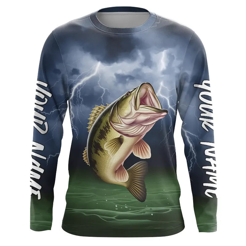 Thunder Lightning Custom Largemouth Bass Long Sleeve Tournament Fishing Shirts, Bass Fishing Jerseys IPHW8162